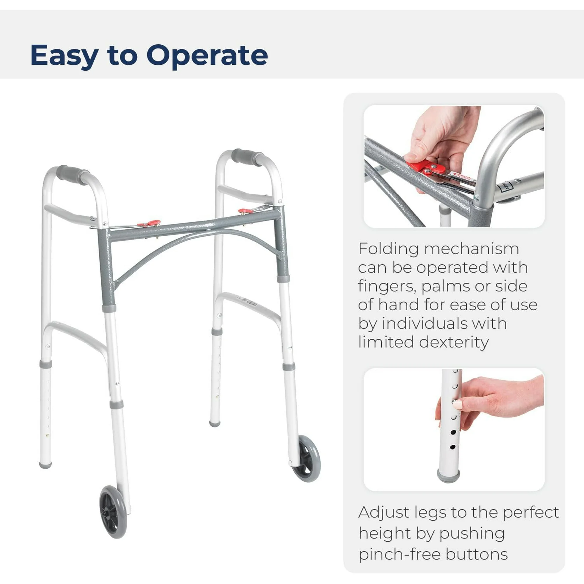 Shower Chair Bath Seat with Padded Arms, Removable Back and Adjustable Legs & Drive Folding Walker with Wheels, Rolling Walker, Front Wheel Walker