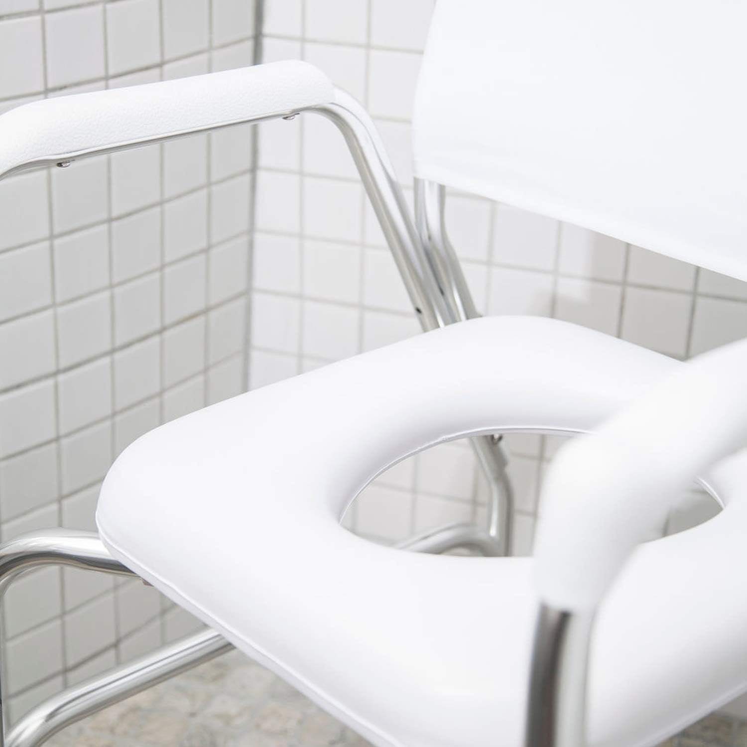 Rolling Shower Chair, Commode, Transport Chair, Rolling Bathroom Wheelchair for Handicap, Elderly, Injured or Disabled, Rear Locking Wheels, 250 lb. Weight Capacity, White
