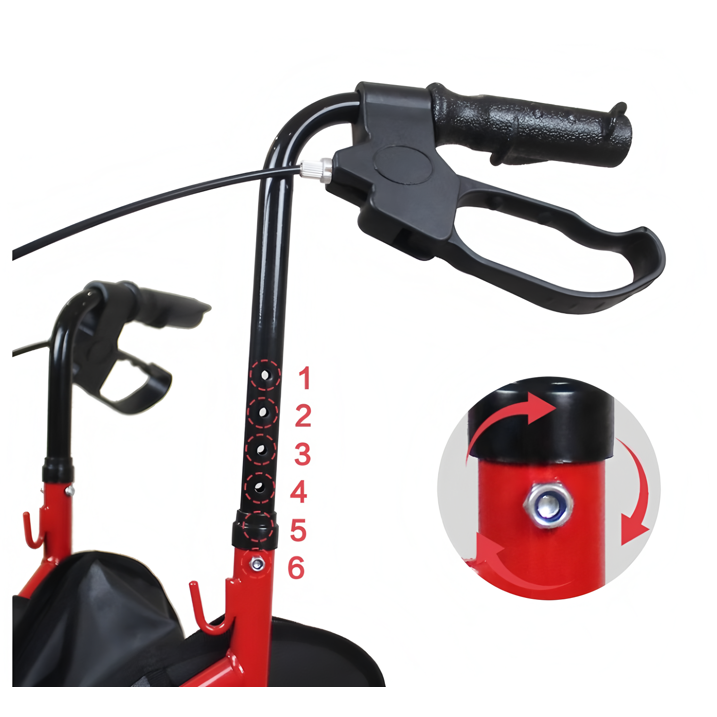 Red Folding Light Weight 3 Wheeled Tri Walker Rollator Mobility Aid with Carry Bag and Lockable Brakes for Indoor and Outdoor use