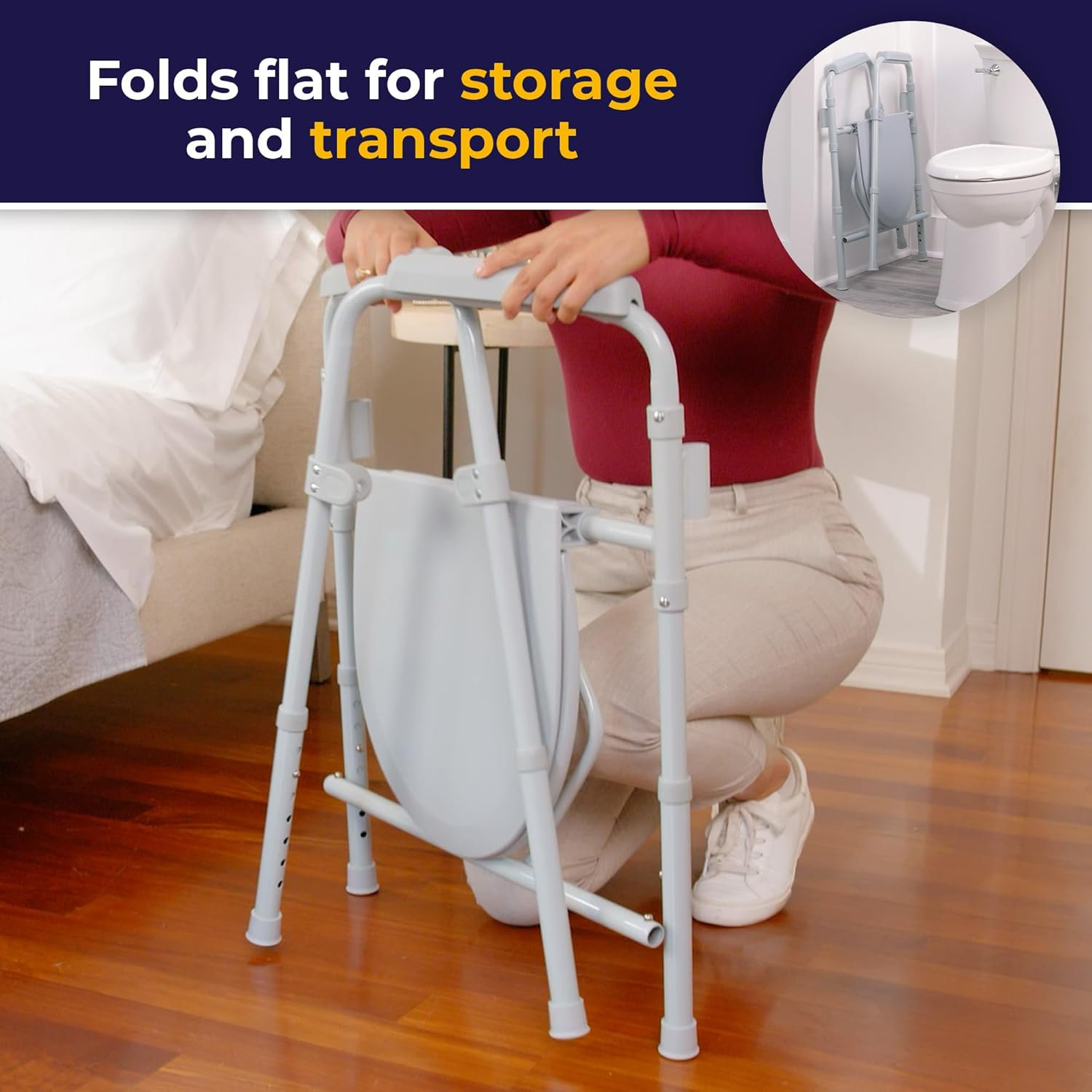 Folding Steel Bedside Commode Chair, Portable Toilet, 350 Pound Weight Capacity