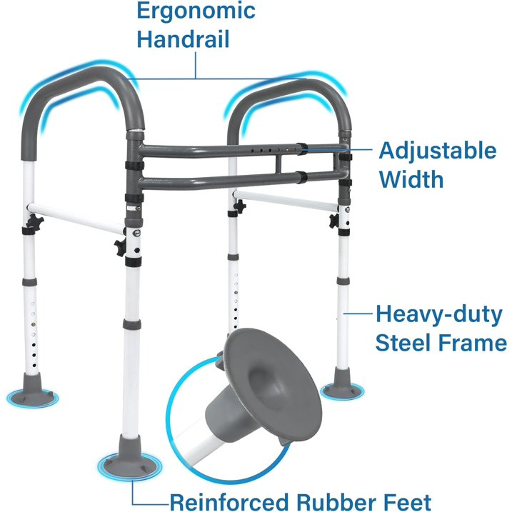 Toilet Safety Rails, Deluxe Adjustable and Foldable Toilet Safety Frame, Bathroom Handrail Assist Grab Bar Handle