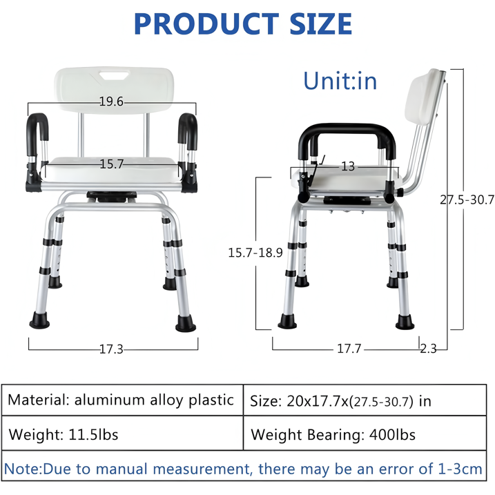 360 Degree Rotatable Shower Chair Elderly Bathroom Bath Chair Adult Pregnant Woman Armrest Toilet Chair Stool Height Adjustable
