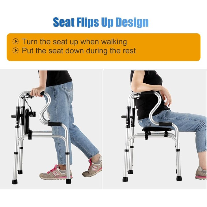 No wheels fold up standard for seniors with removable seat, medical compact walking mobility aid for home hospital, rehabilitation auxiliary walking frame