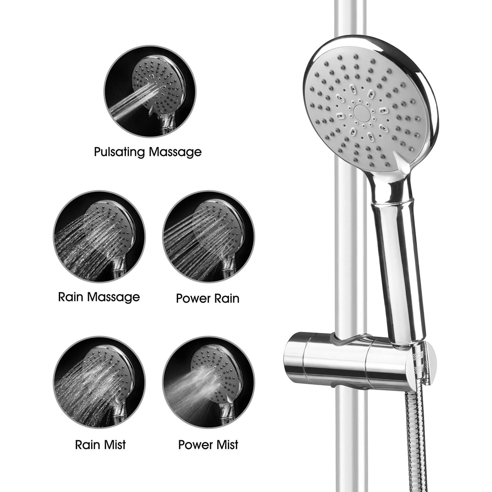 Shower Head with Hose and Showerhead Holder Bracket, Handheld Shower Universal Fitting with Adjustable 5 Sprays Modes for Slide Bar