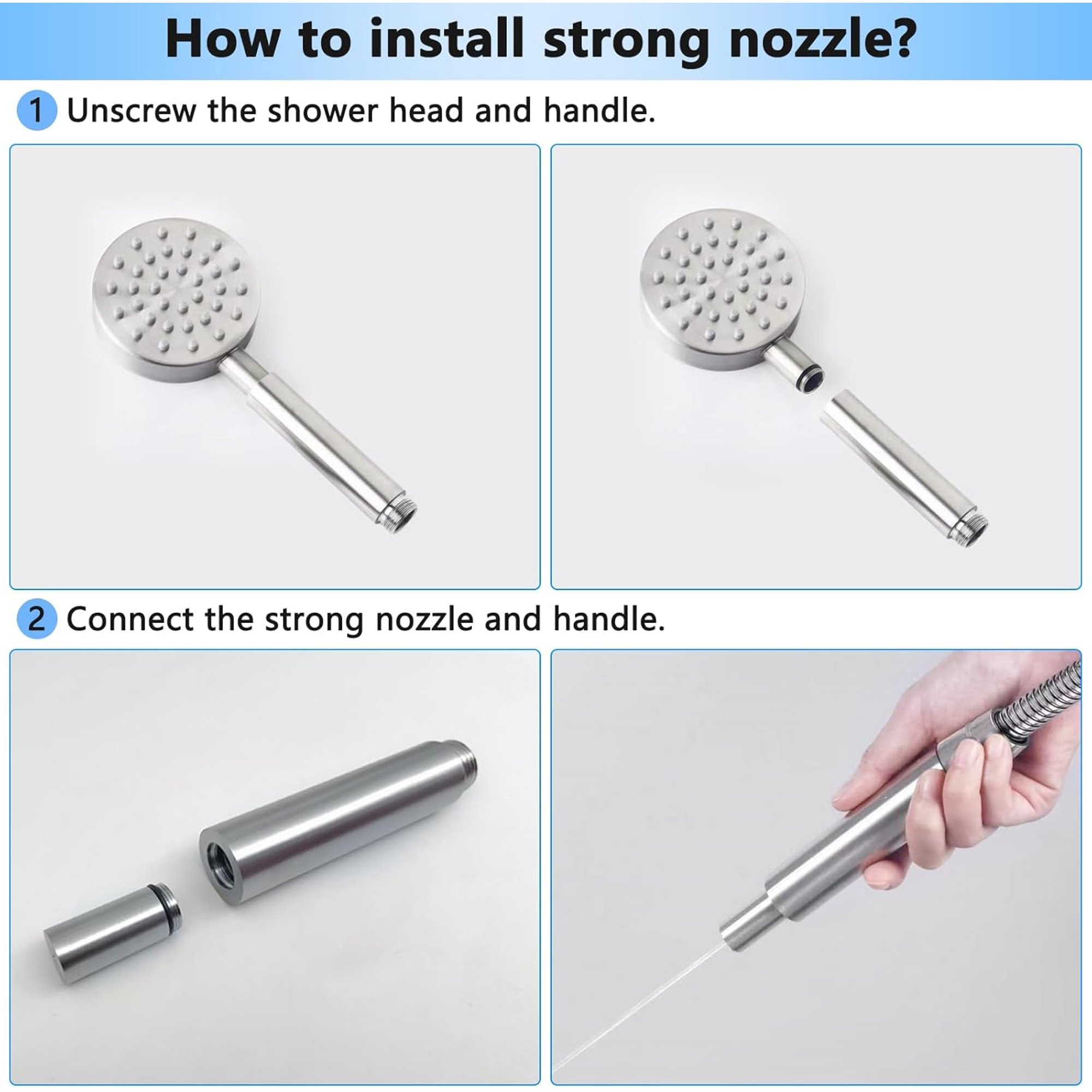Shower Head and Hose, High Pressure Shower Heads, 304 Stainless Steel Shower Head, Universal Powerful Handheld Showerhead with Jet Spray Mode for Cleaning Bathroom, Tub