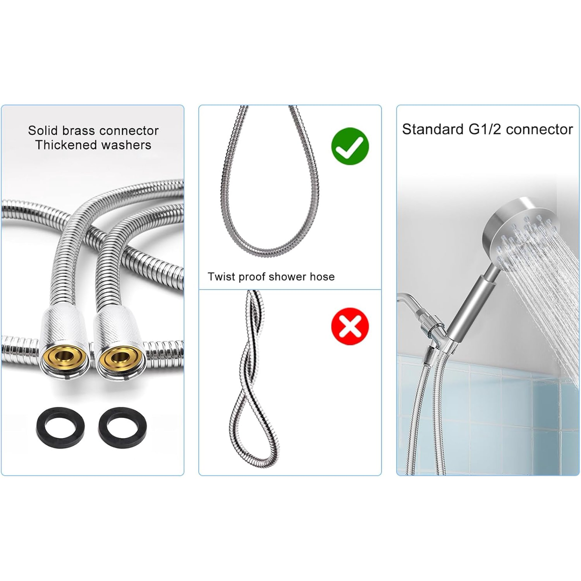 Shower Head and Hose, High Pressure Shower Heads, 304 Stainless Steel Shower Head, Universal Powerful Handheld Showerhead with Jet Spray Mode for Cleaning Bathroom, Tub