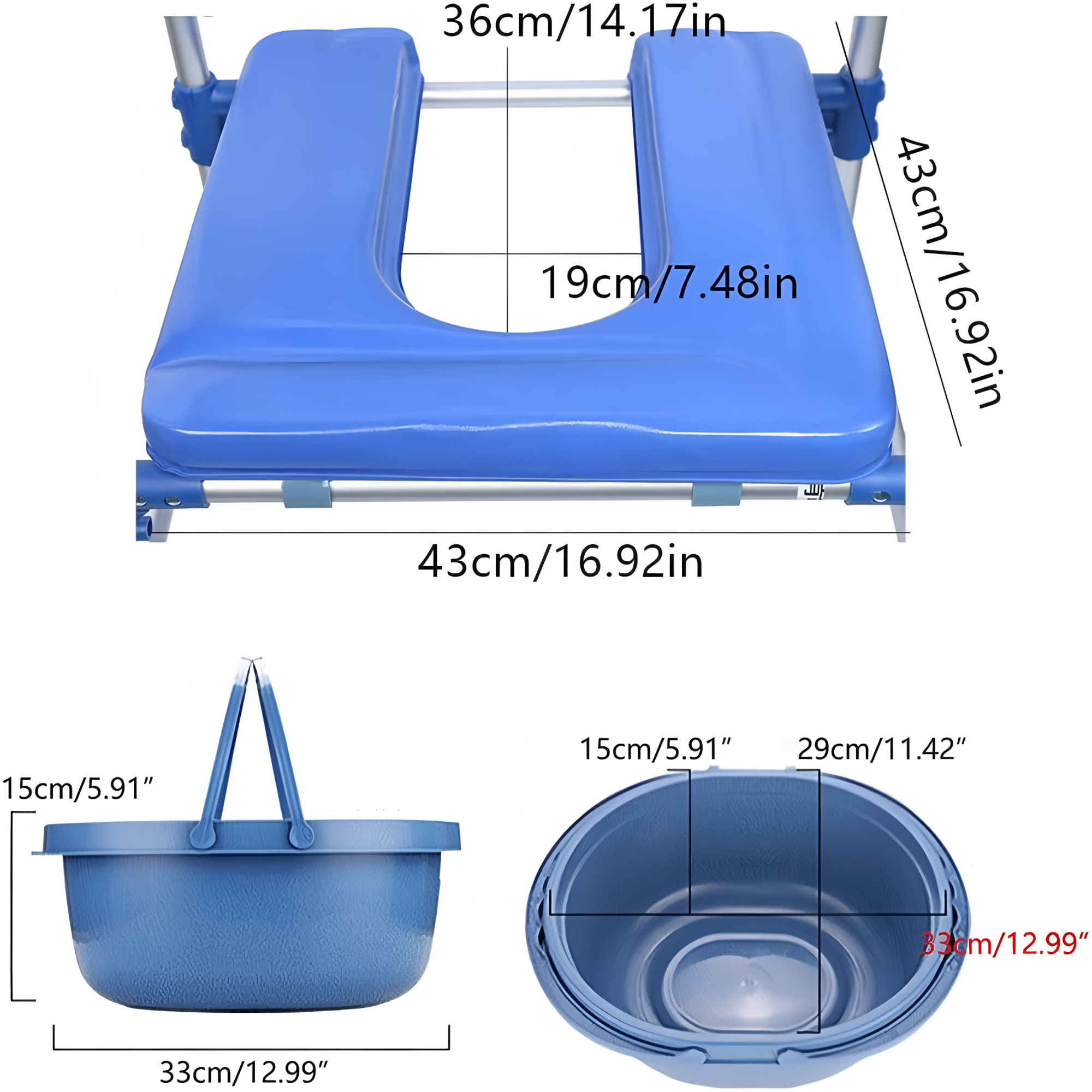 Wheeled Toilet Chair for Elderly People, Pregnant Woman Shower Board, Handcart Toilet Chair