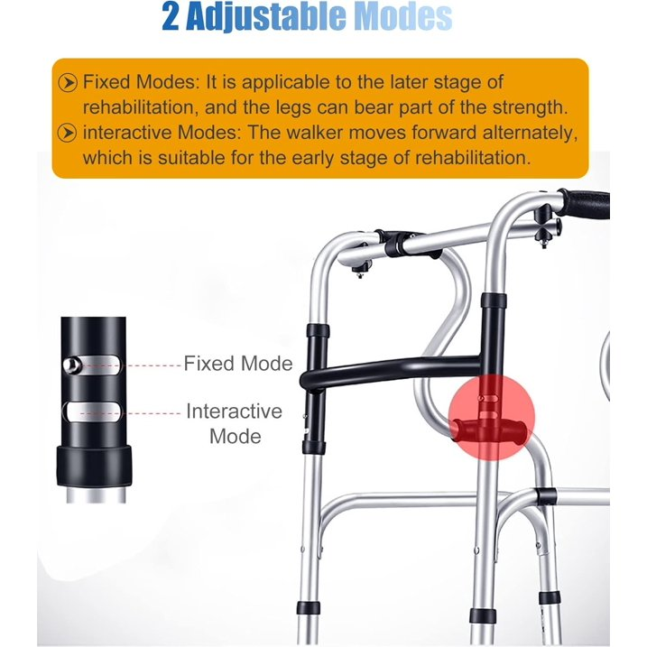 No wheels fold up standard for seniors with removable seat, medical compact walking mobility aid for home hospital, rehabilitation auxiliary walking frame