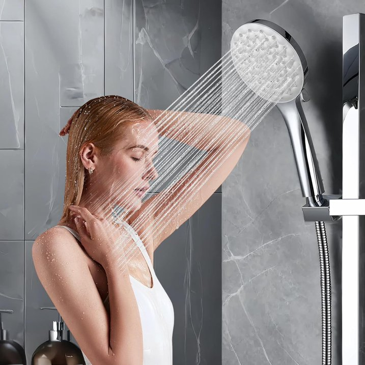 Shower Head and Hose, High Pressure Shower Heads with Hose Set 1.5M Water Saving Handheld Shower Head with 6 Spray Modes Adjustable, Universal Large Power ShowerHead for Home Gym Spa Massage