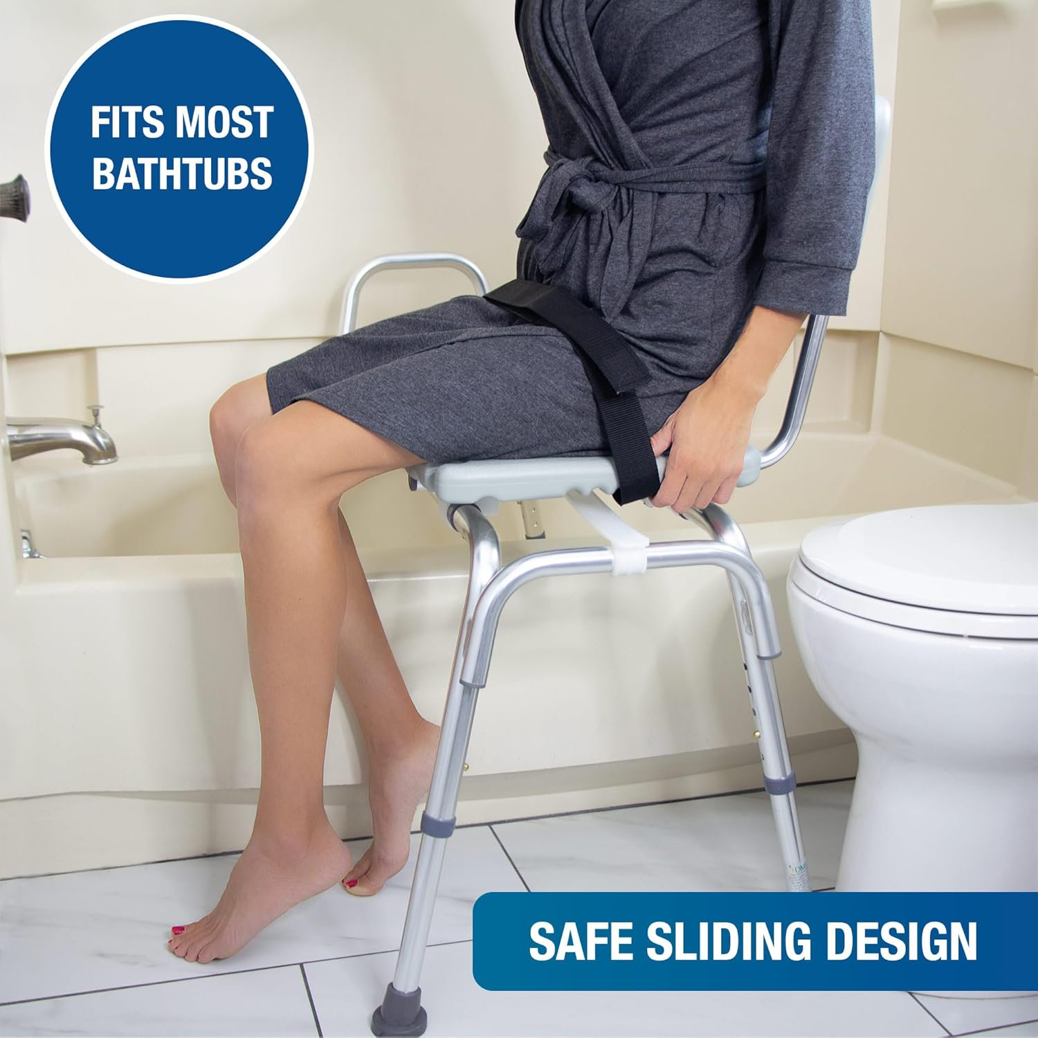 Tub Transfer Bench and Shower Chair with Non Slip Aluminum Body, FSA Eligible, Adjustable Seat Height and Cut Out Access, Holds Weight up to 400 Lbs, Bath and Shower Safety, Transfer Bench