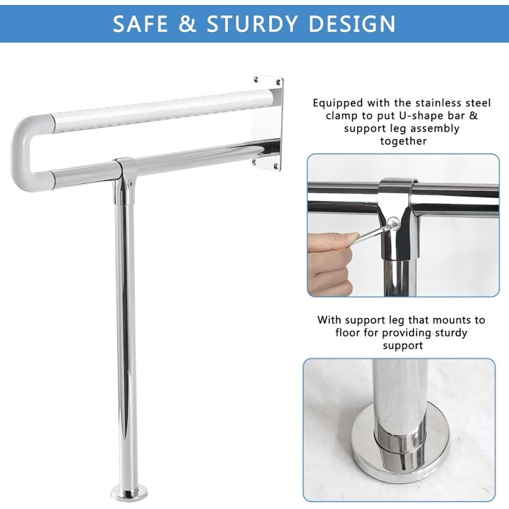 29.5 Inch Handicap Grab Bars, Anti Slip Grab Bar for Bathroom Wall to Floor Toilet Safety Rails for Elderly Disabled Pregnant Nylon Textured Stainless Steel Support Handle