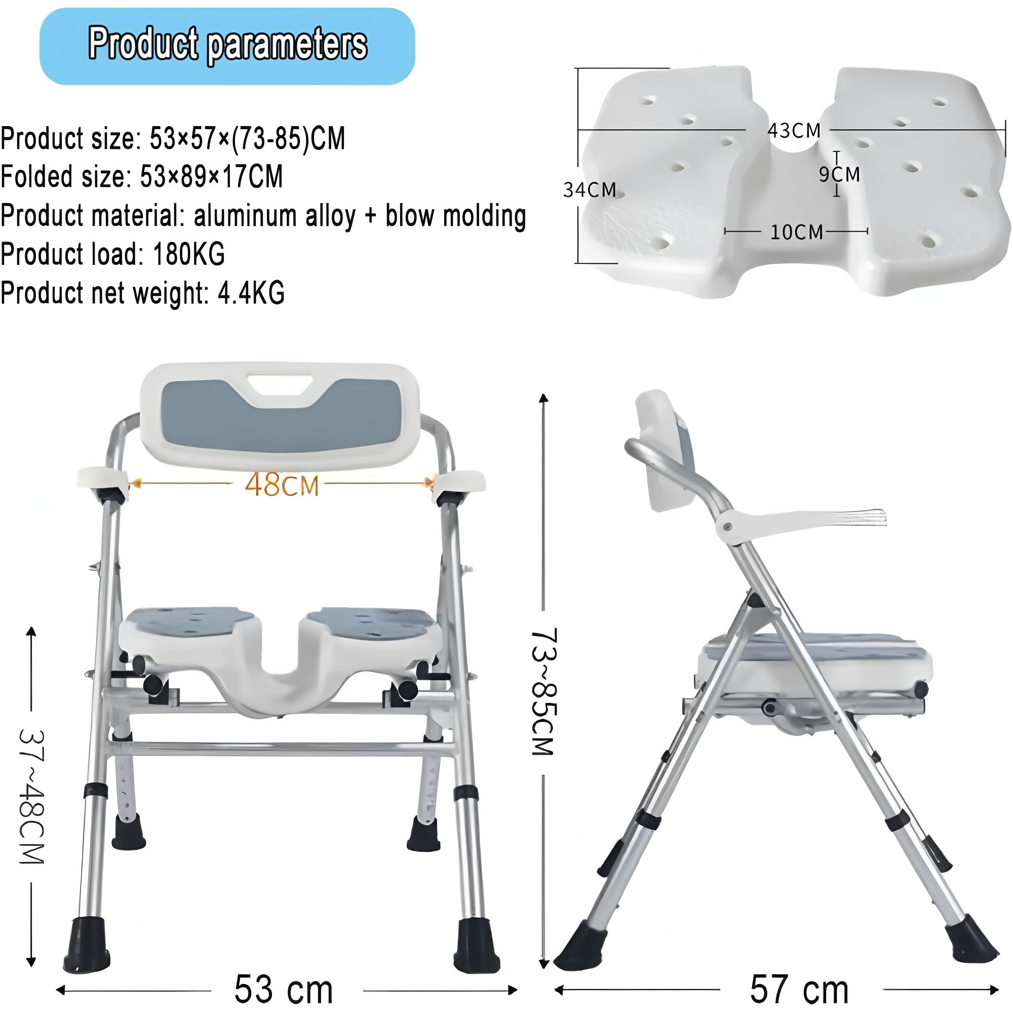 Elderly Pregnant Grooved Style Shower Chair Thick Stable Seat Waterproof Non-Slip Anti-Tip Stool Secure Bathing Support Chairs