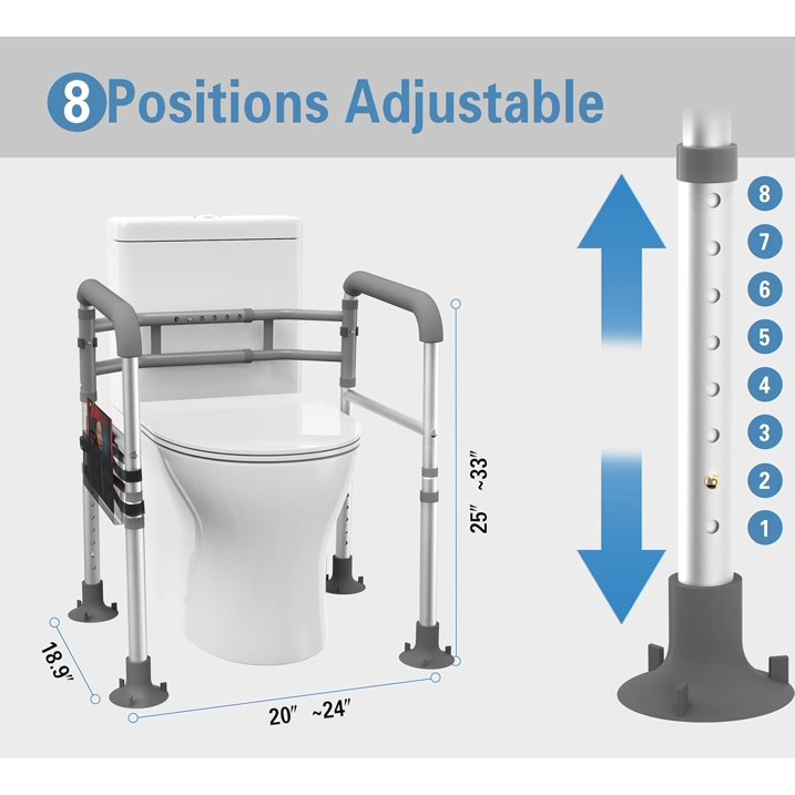 Toilet Safety Rails, Adjustable Toilet Safety Frame for Elderly, Seniors, Handicap & Disabled, Toilet Frame with Handles, Foldable Handicap Toilet Rails Fit Any Toilets 400 LB