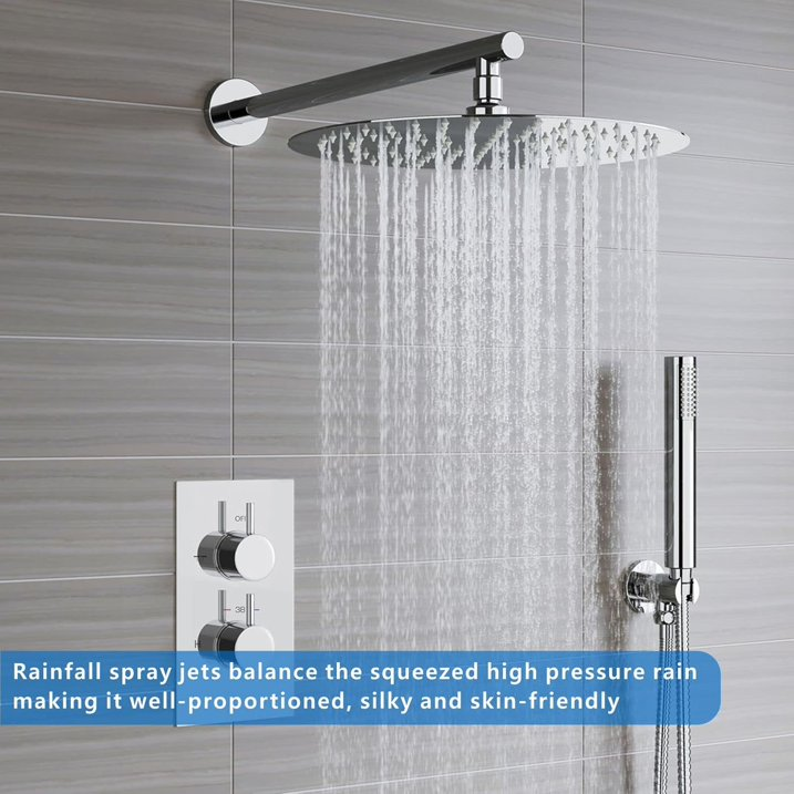 Rain Shower Head, 10" Round High Pressure Shower Heads, 304 Stainless Steel Luxury Modern Chrome Look, Universal Wall and Ceiling Mount