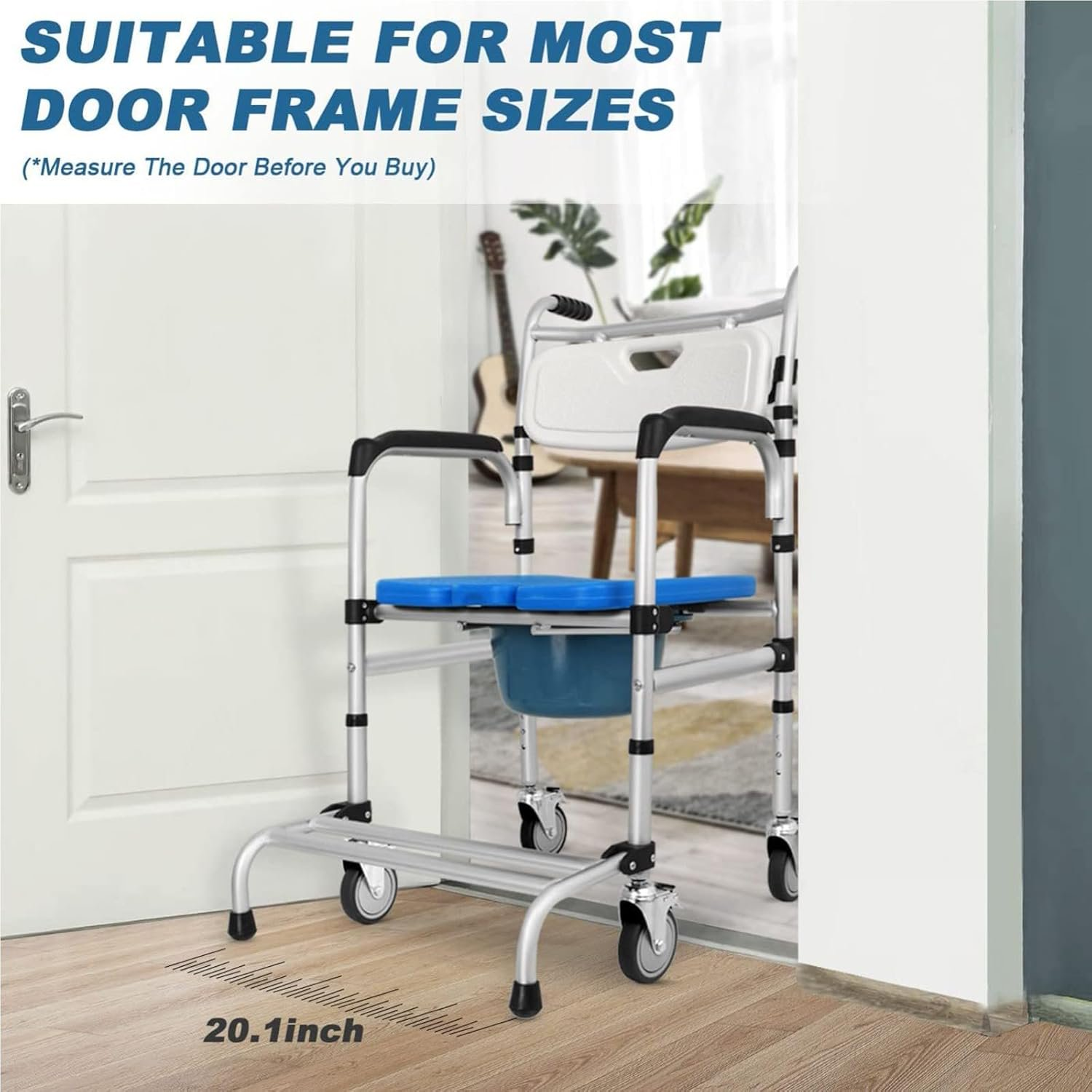Portable Commode Chair with Wheels for Elderly and Pregnant Women, Senior Care Shower Seat