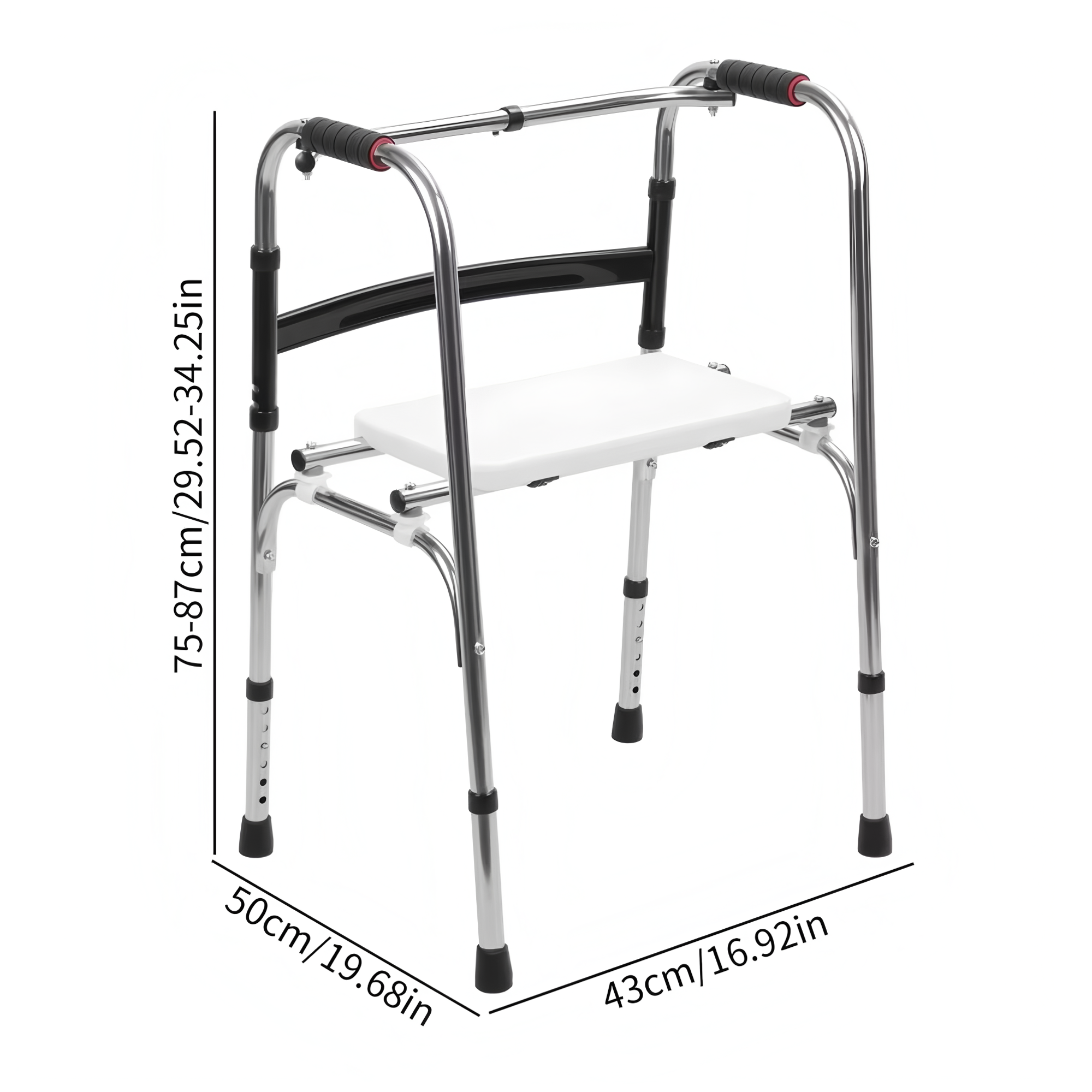 Senior , Height Adjustable Stair , Standard Walker with Detachable Seat Support to 330lbs