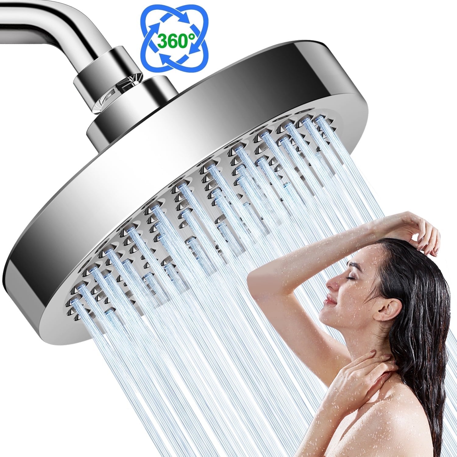 NIUTA Shower Head, 6" Adjustable High Pressure Rain Showerhead with Durable Nozzles Chrome