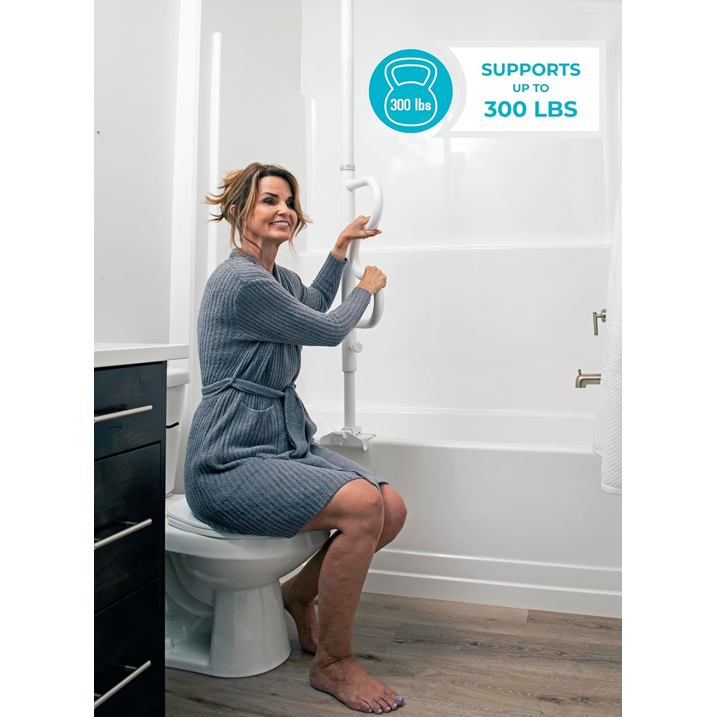 Bathtub Pole, Security-Pole and Curve Grab Bar, Adjustable Shower Handle for Bathtubs, Clamp on Bathroom Safety Rail for Seniors, Elderly Adults, No Drill Installation, White