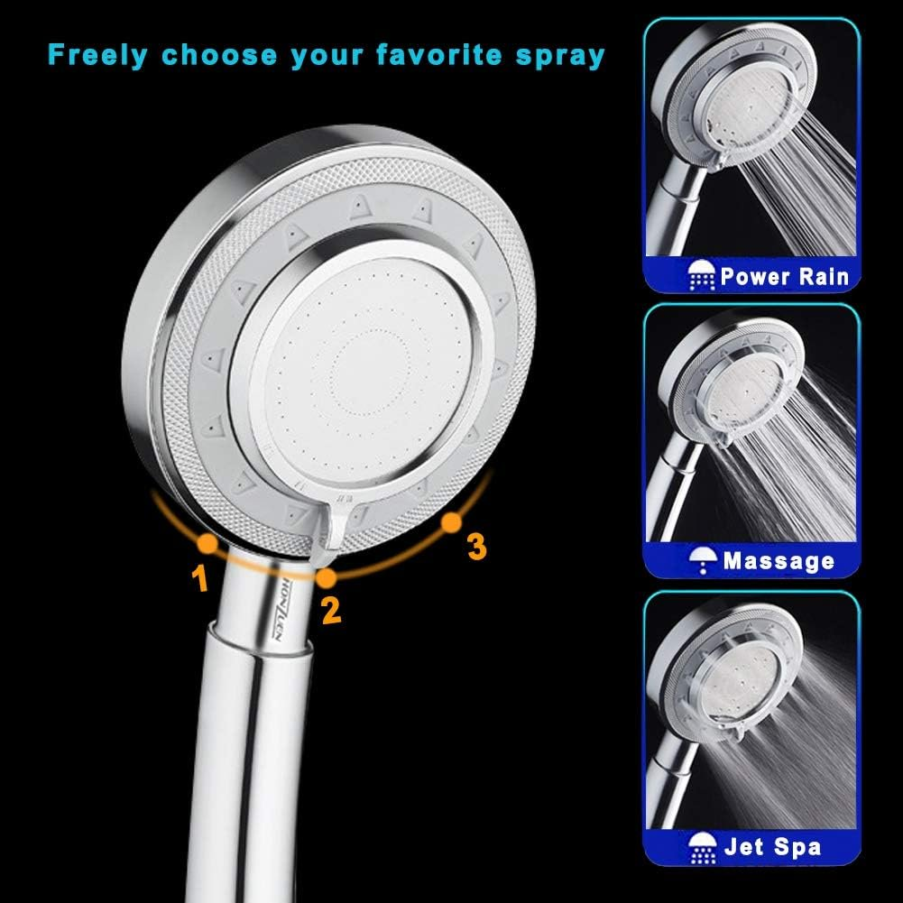 Shower Head with Hose Set 1.5M, Water Saving High Pressure Shower Head, Universal Handheld Shower Head for Low Water Pressure with 3 Sprays Settings.