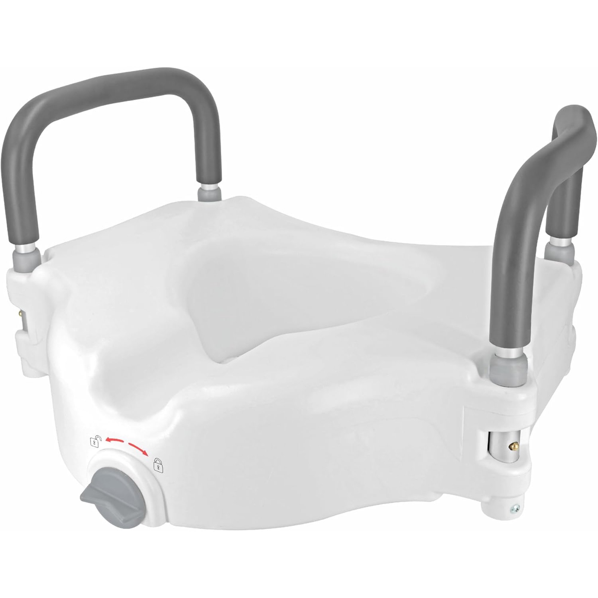 Raised Toilet Seat and Elevated Commode Booster Seat Riser with Removable Padded Grab Bar Handles & Locking Mechanism
