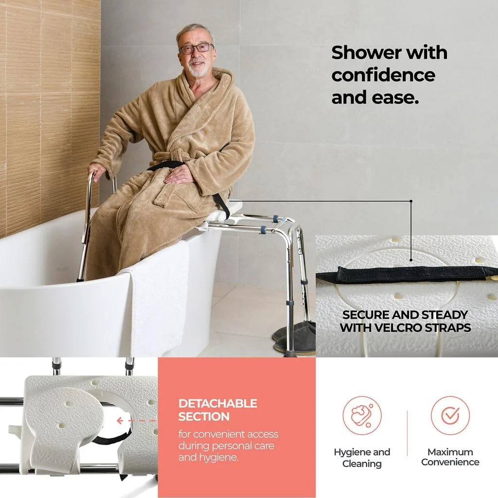Sliding Shower Transfer Bench Transfer Bench for Bathtub Shower Chair for Inside Shower Shower Chair for Elderly and Disabled Adjustable Height Shower Bench Holds Weight Up to 400 Lbs