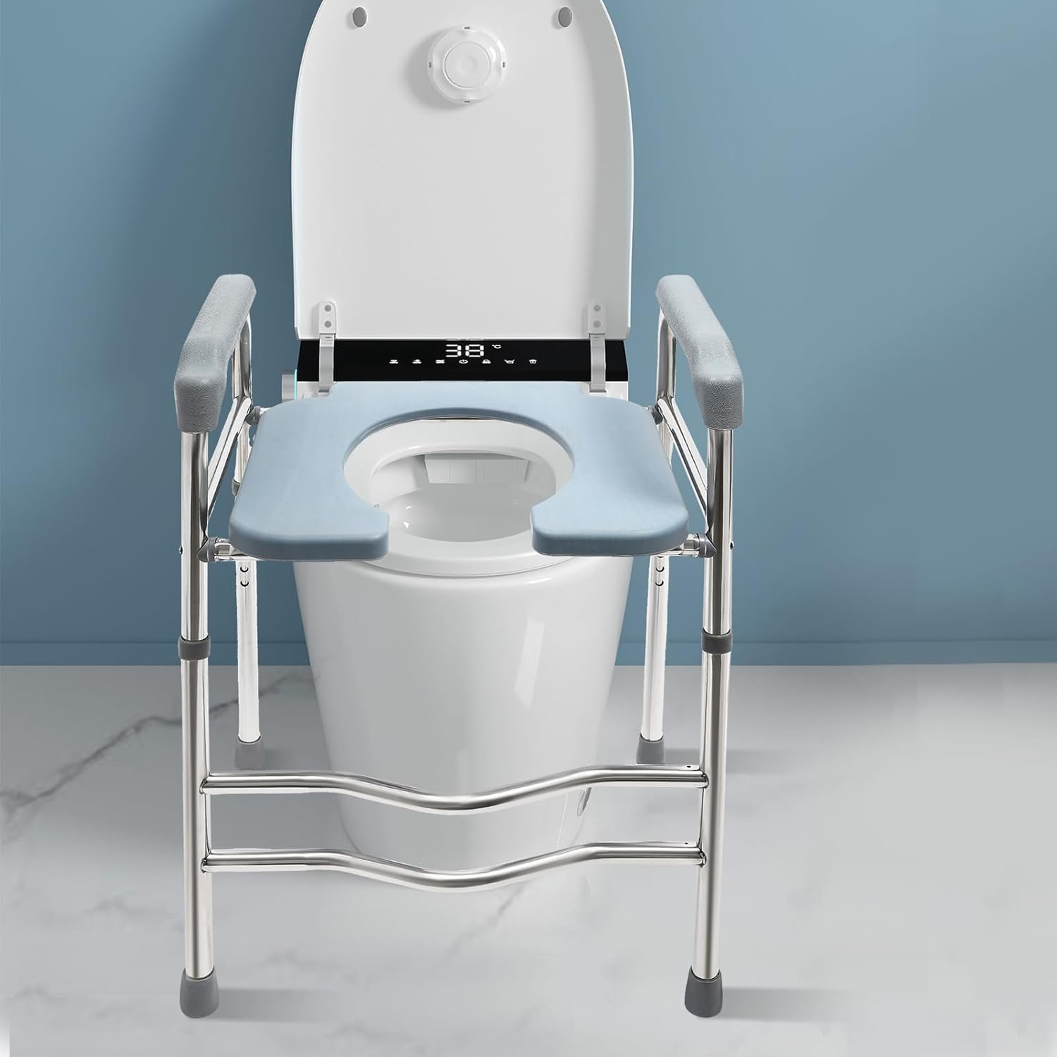 Raised Toilet Seat with Handles Adjustable Height Toilet Seat Riser Support Toilet Chair for Elderly Pregnant Women