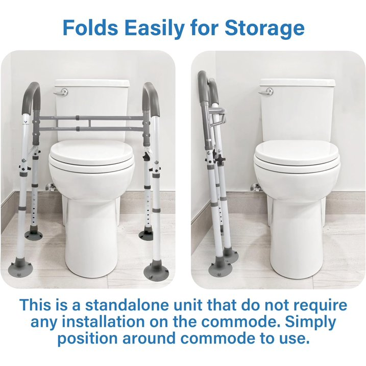 Toilet Safety Rails, Deluxe Adjustable and Foldable Toilet Safety Frame, Bathroom Handrail Assist Grab Bar Handle