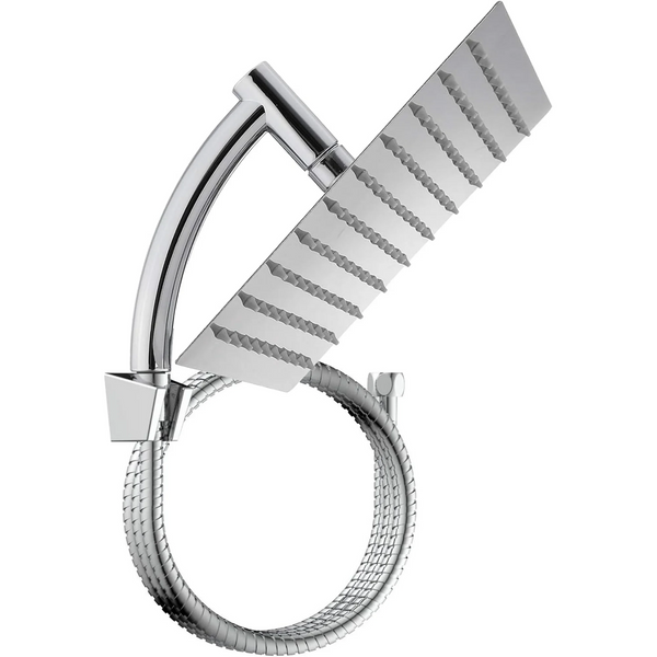 Wall-Mount Fixed Ultra Slim Rainfall Shower Head Set, 8 Inch Large Square Rain Shower Heads with Hose and Bracket Kits, Chrome