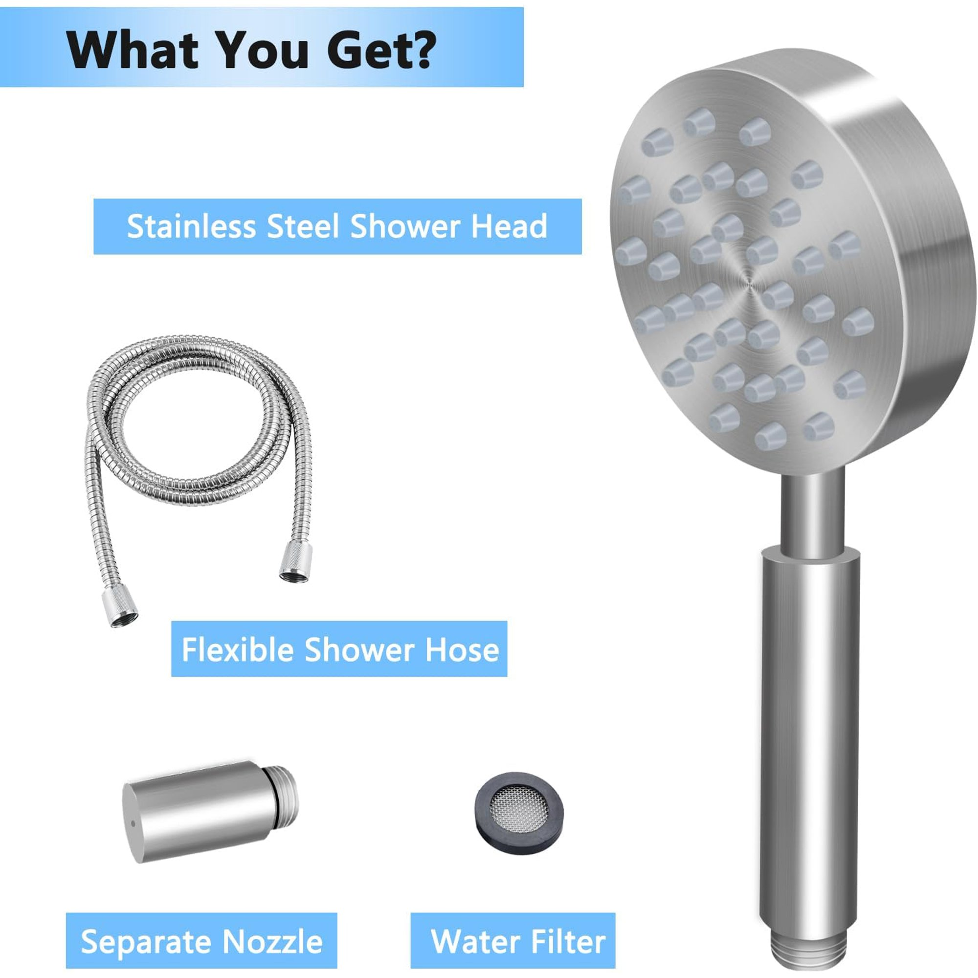 Shower Head and Hose, High Pressure Shower Heads, 304 Stainless Steel Shower Head, Universal Powerful Handheld Showerhead with Jet Spray Mode for Cleaning Bathroom, Tub
