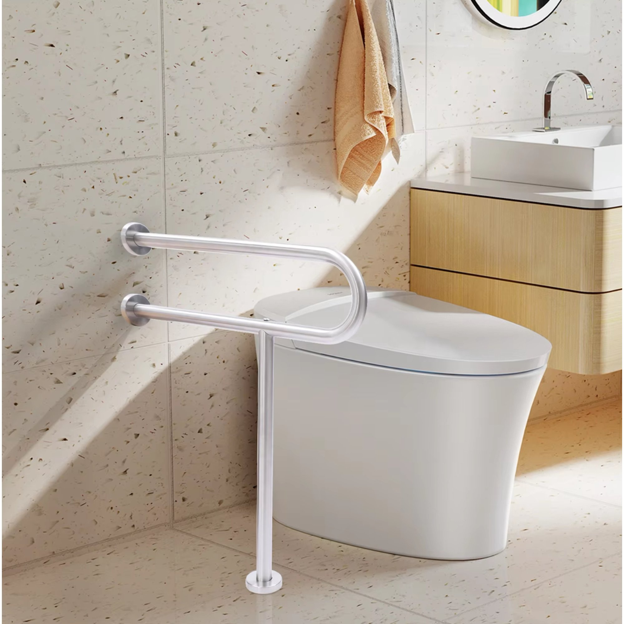 Toilet Handrail Toilet Standing Aid Support Handle Stainless Steel Grab Bar Load Capacity Suitable for Bathroom Toilet Hallway