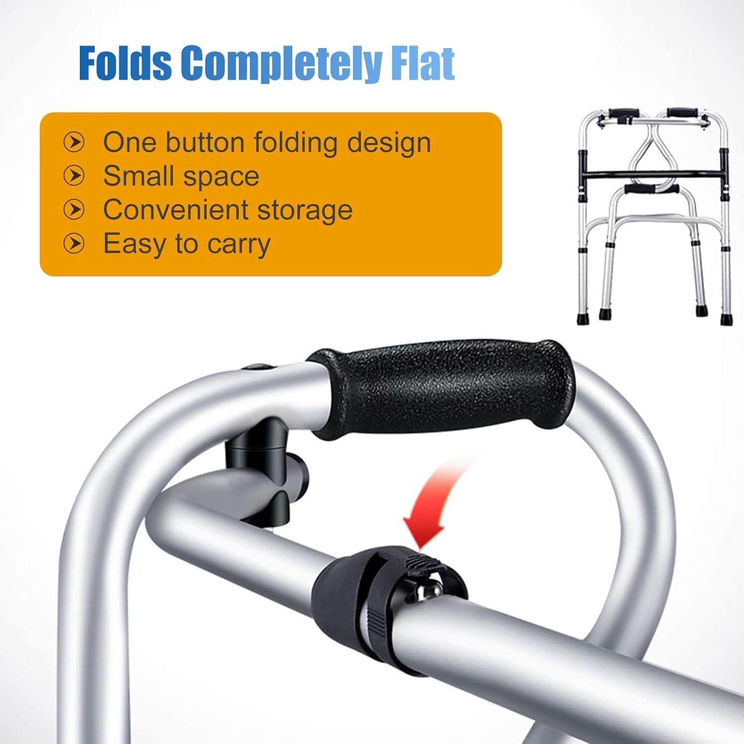 No wheels fold up standard for seniors with removable seat, medical compact walking mobility aid for home hospital, rehabilitation auxiliary walking frame