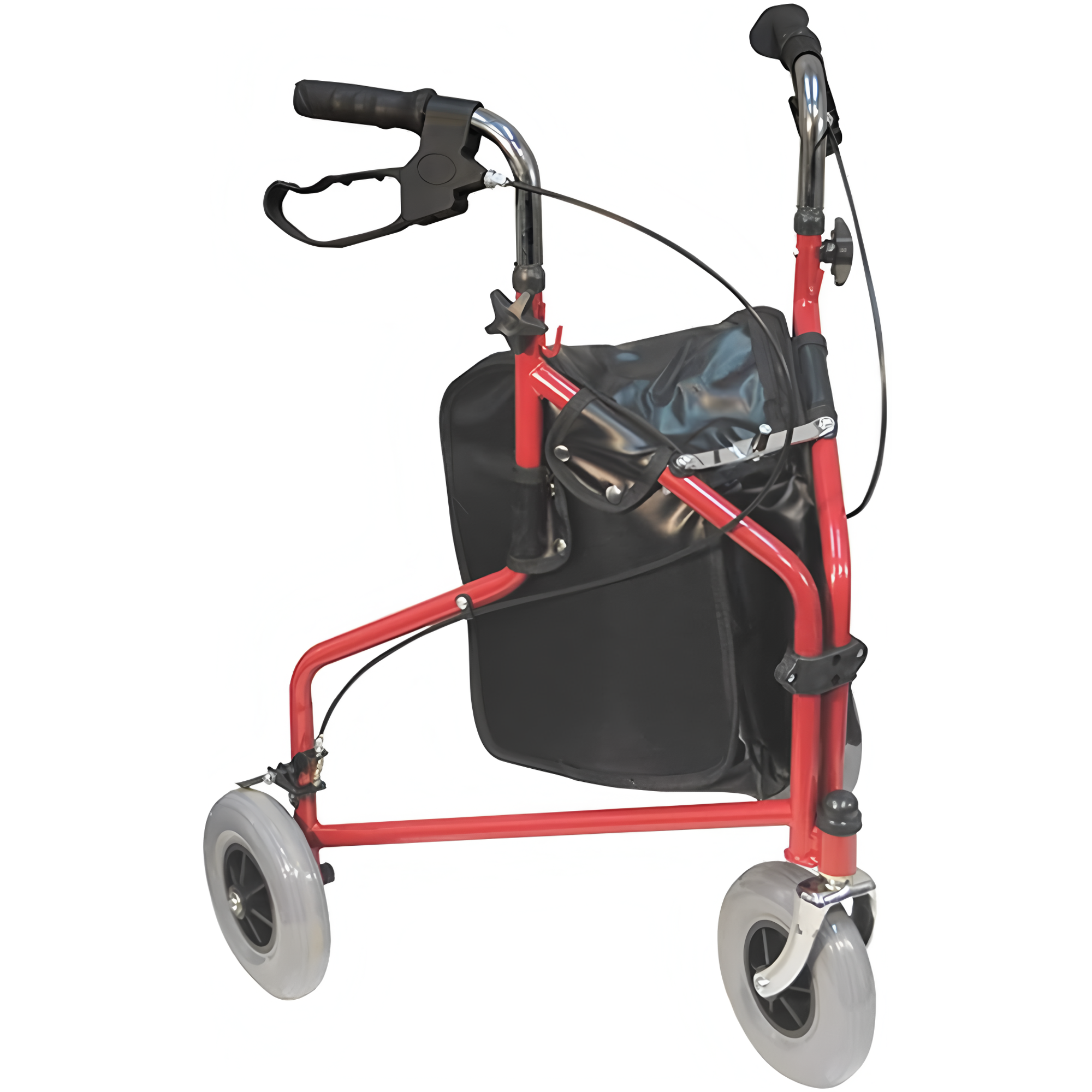 Red Folding Light Weight 3 Wheeled Tri Walker Rollator Mobility Aid with Carry Bag and Lockable Brakes for Indoor and Outdoor use