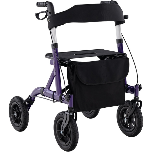 Foldable Rollator, Height Adjustable Rolling Walker with Seat, 24CM All Terrain Wheel, Storage Bag, Lightweight Walking Aid Frame for for Elderly & Disabled, 160 KG Weight Capacity (Purple)