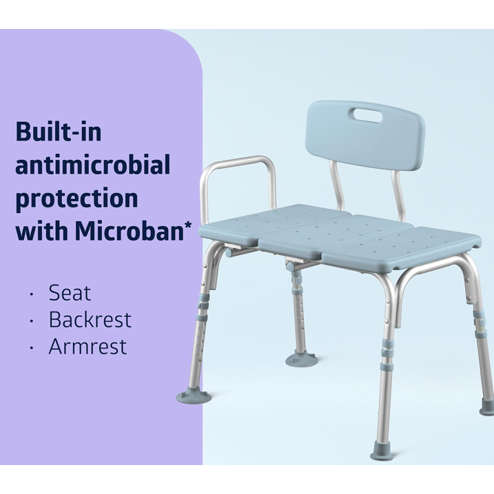 Transfer Bench and Shower Chair Adjustable Shower Bench and Bath Seat For Seniors And Elderly, 350 lb. Weight Capacity, Light Blue