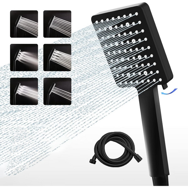 High Pressure Shower Head and Hose Set 1.8M, Universal Large Power Handheld Shower Head for Bath with 6 Spray Modes for Low Water Pressure