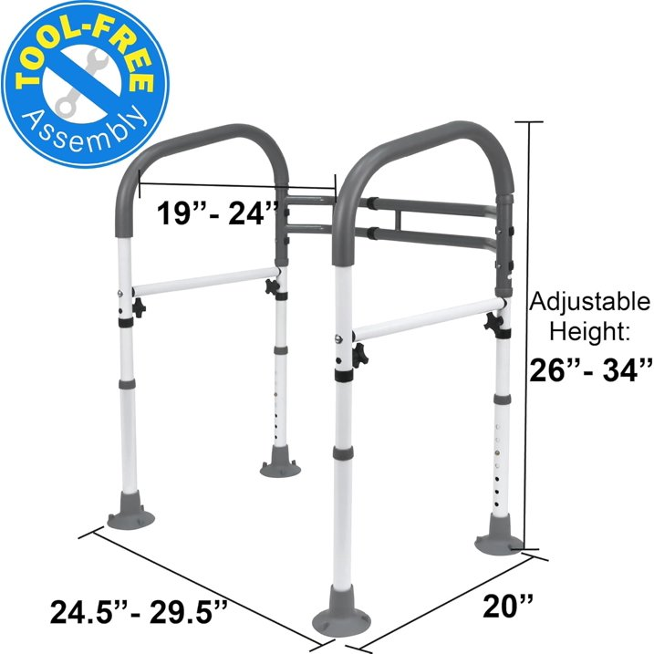 Toilet Safety Rails, Deluxe Adjustable and Foldable Toilet Safety Frame, Bathroom Handrail Assist Grab Bar Handle