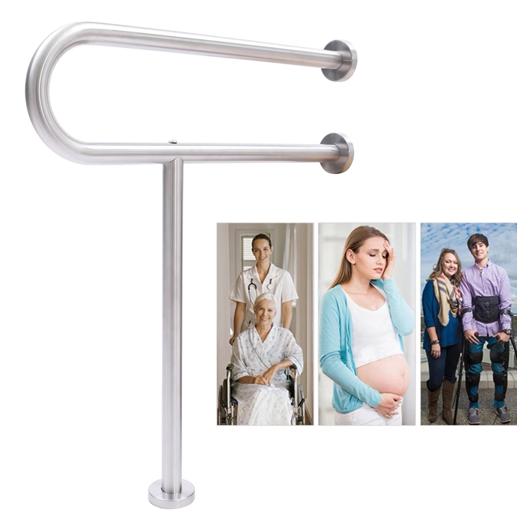 Toilet Handrail Toilet Standing Aid Support Handle Stainless Steel Grab Bar Load Capacity Suitable for Bathroom Toilet Hallway