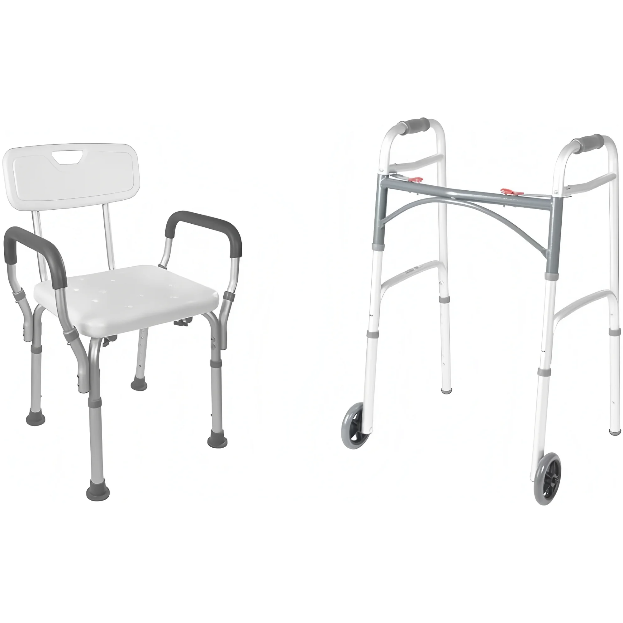 Shower Chair Bath Seat with Padded Arms, Removable Back and Adjustable Legs & Drive Folding Walker with Wheels, Rolling Walker, Front Wheel Walker