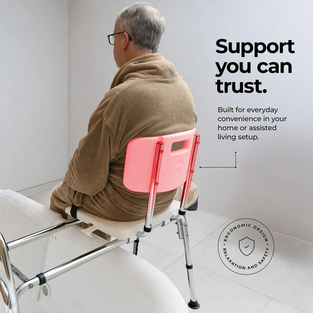 Sliding Shower Transfer Bench Transfer Bench for Bathtub Shower Chair for Inside Shower Shower Chair for Elderly and Disabled Adjustable Height Shower Bench Holds Weight Up to 400 Lbs