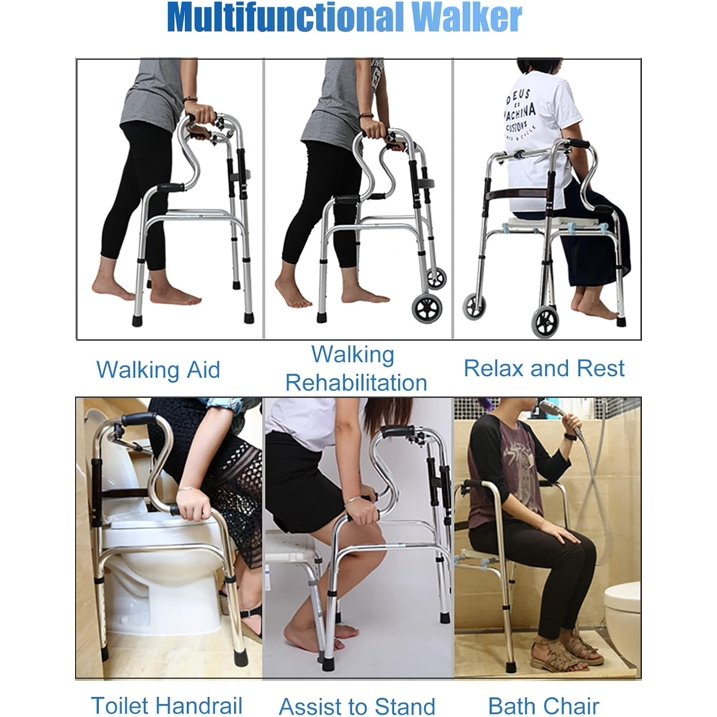 No wheels fold up standard for seniors with removable seat, medical compact walking mobility aid for home hospital, rehabilitation auxiliary walking frame