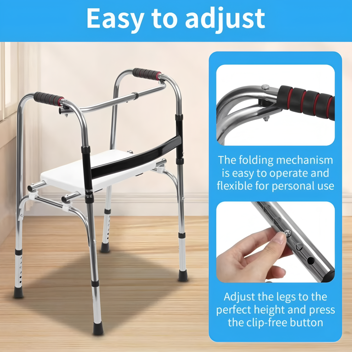 Senior , Height Adjustable Stair , Standard Walker with Detachable Seat Support to 330lbs