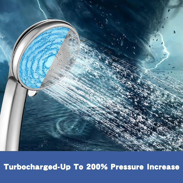 Shower Head, Turbocharged Design High Pressure 4 Spray Settings with Hose Adjustable Massage Spa Hand Held Showerhead,Chrome