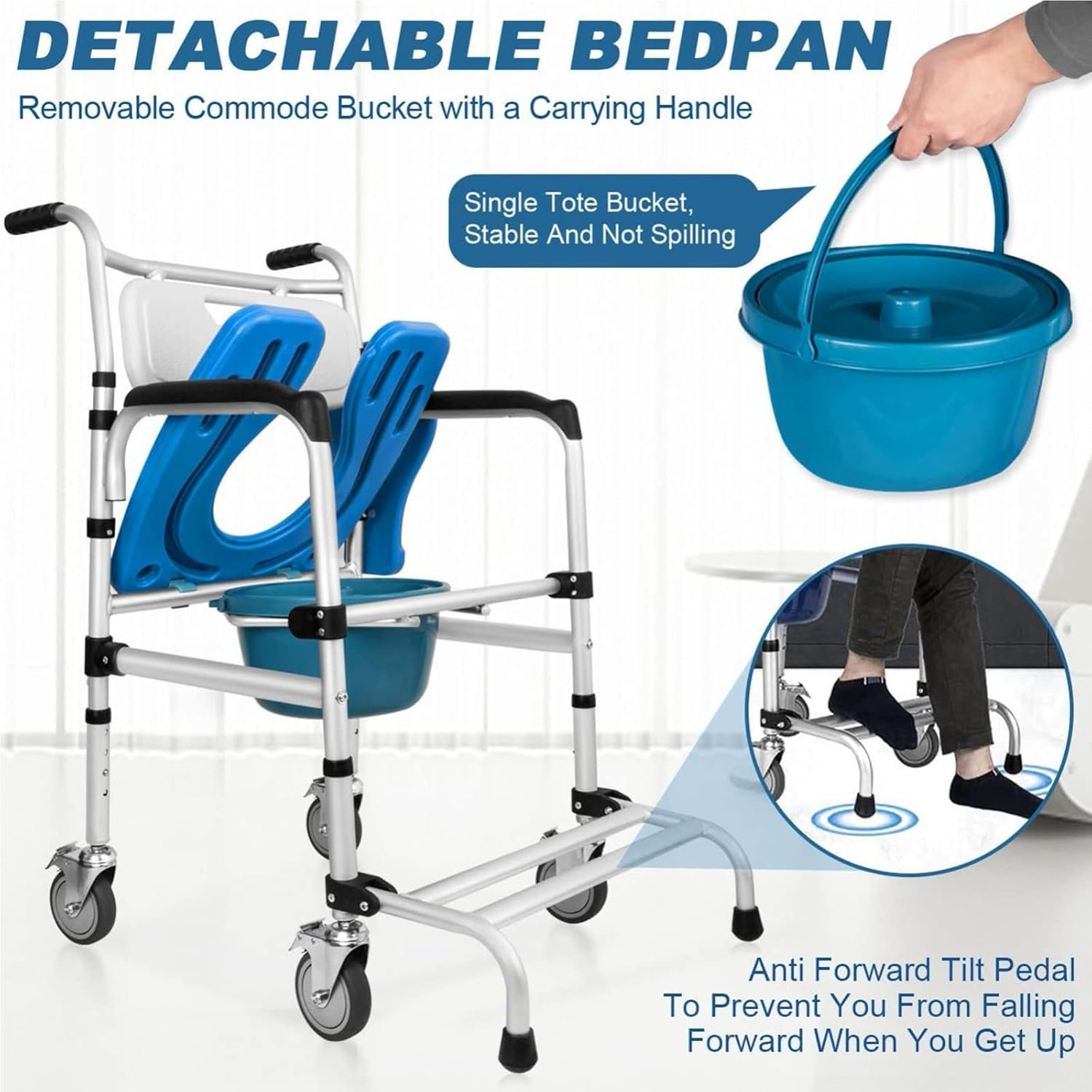 Portable Commode Chair with Wheels for Elderly and Pregnant Women, Senior Care Shower Seat