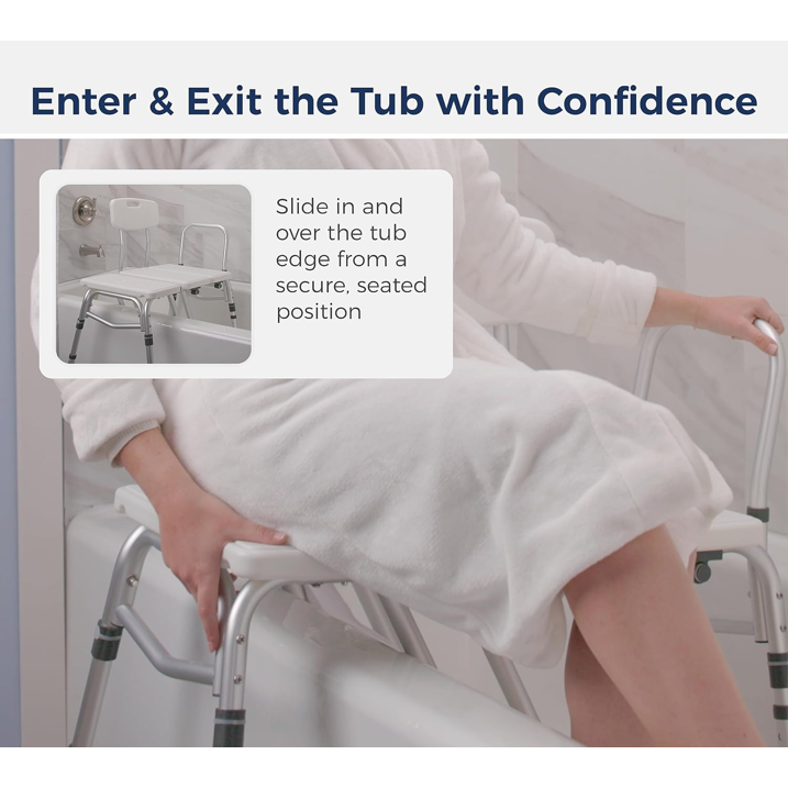Splash Defense Tub Transfer Bench for Bathtub with Curtain Guard Protection, White