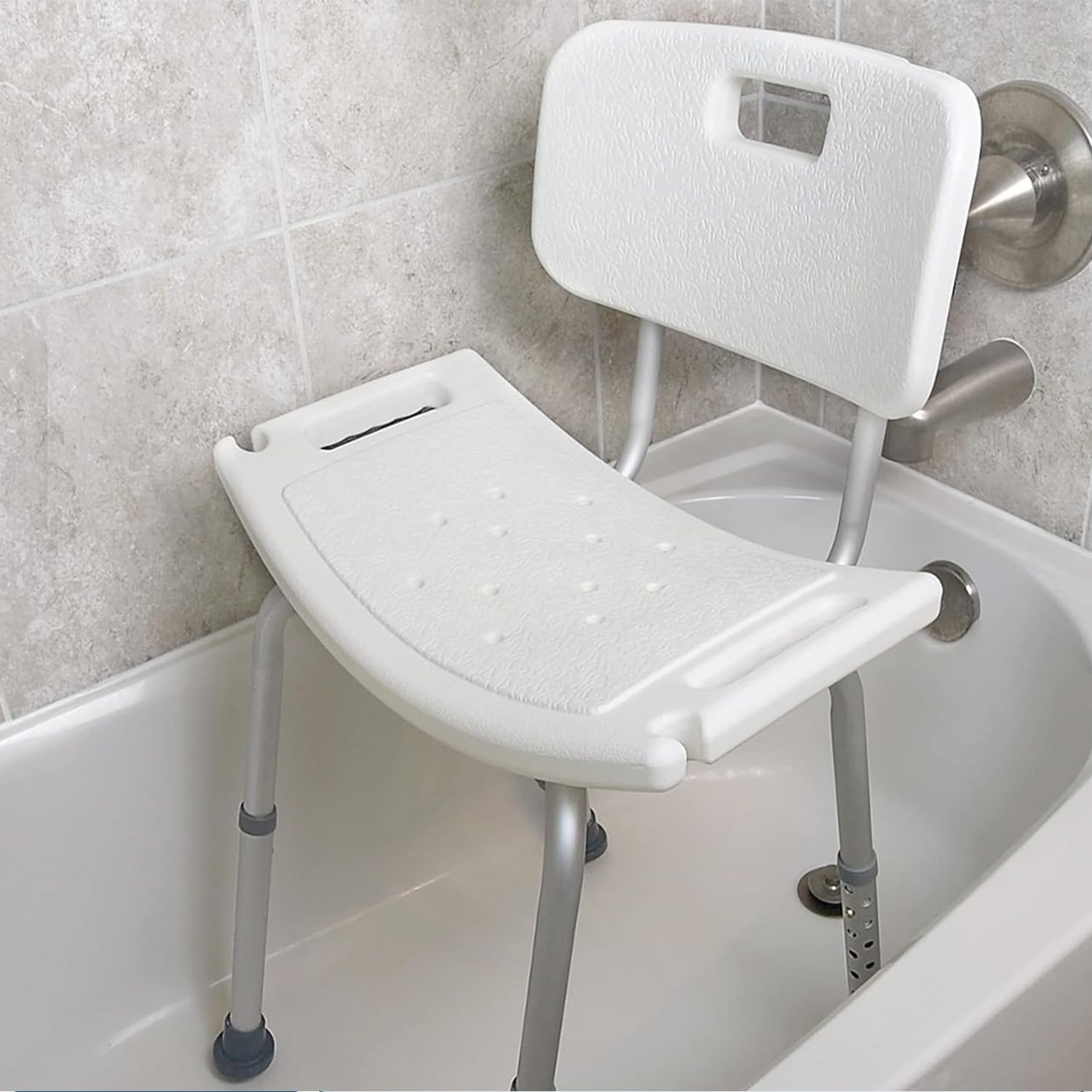 Tool-Free Assembly Adjustable Shower Chair Spa Bathtub Seat Bench with Removable Back
