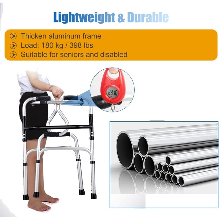 No wheels fold up standard for seniors with removable seat, medical compact walking mobility aid for home hospital, rehabilitation auxiliary walking frame
