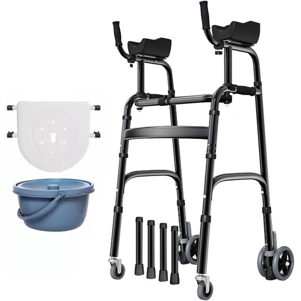 Folding Walking Frame with Wheels and Seat,Stand-Assist Walking Aids, Folding Standard Walker Wheeled Walker Rollator with Wheels