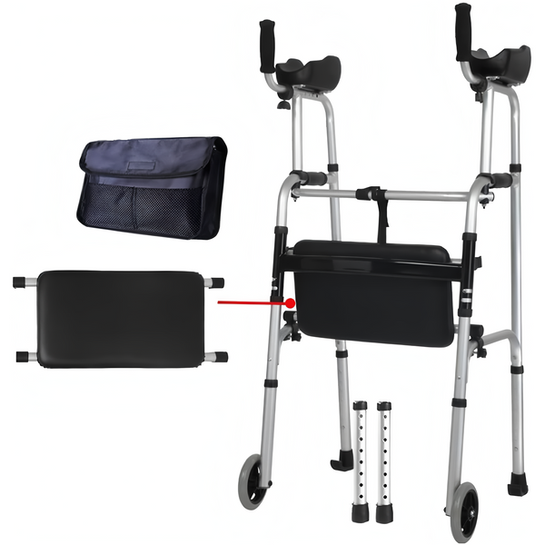 Walking Frame Elderly Walking Aid Lightweight Folding Standard Walkers Wheeled with Padded Seat Arm Support Type Walker Yearn