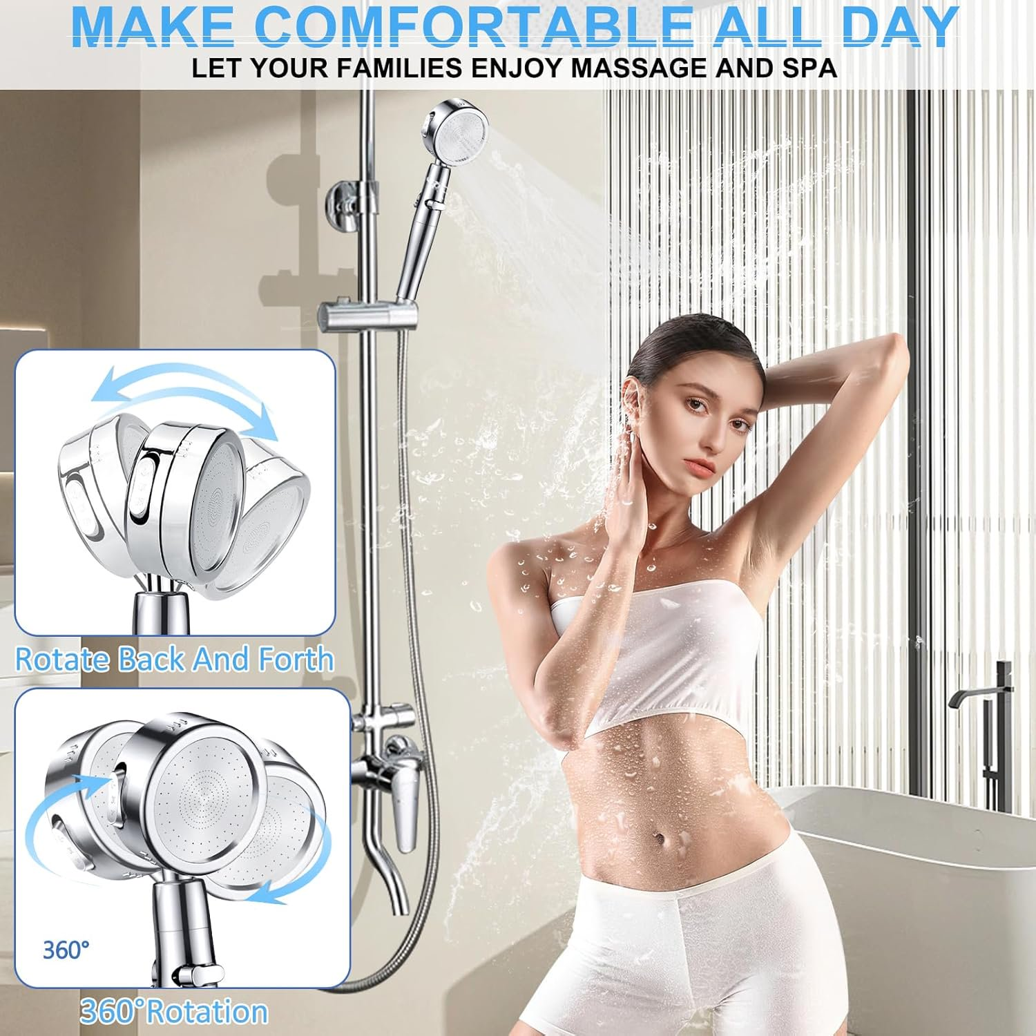 Shower Head Set, 3 Modes Handheld Filter Shower Heads with Stainless Steel Hose 2M Powerful Shower Heads Less Water Up to 40%, Bathroom Accessory for Low Water Pressure