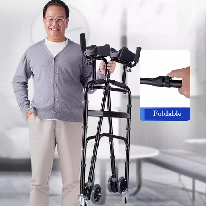 Folding Walking Frame with Wheels and Seat,Stand-Assist Walking Aids, Folding Standard Walker Wheeled Walker Rollator with Wheels